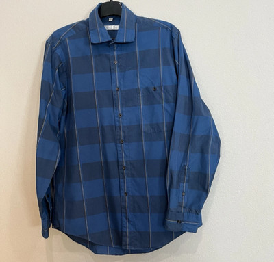 Vintage Christian Dior Blue Plaid check Button Down Long Sleeve Shirt MED EUC