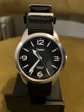 Timex INDIGLO Men's Watch Black Dial NATO Strap Silver Case NEW BATTERY (38MM)