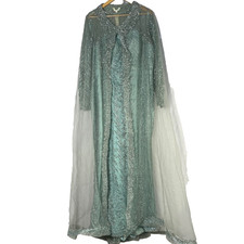 Sweetheart neck Long Sleeves mermaid dress blue Glitter Mesh Gown with cape