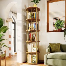 5-Tier Rotating Bookshelf Tower - 360 Swivel Bookcase for Home Decor