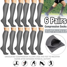  6 Pairs Compression 15-20mmHg Graduated Support Socks Calf Mens Womens S-XXL