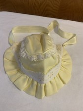 Vintage 1980 Yellow Baby Bonnet With Lace Trim-Lined- 0-6 Months