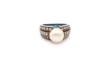 Sterling Silver 925 Pearl CZ Ring Size 6
