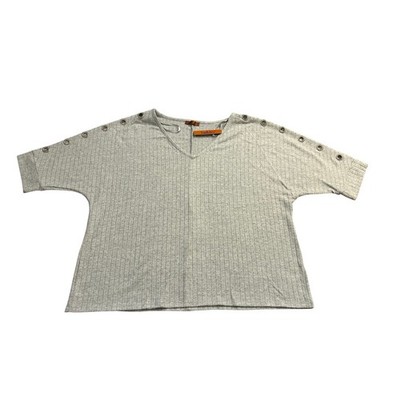 Belldini Gray Ribbed V-Neck Top Grommet Shoulder Dolman Sleeve 3X NEW
