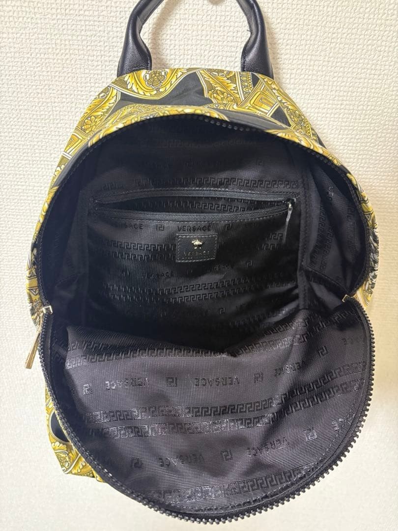 Versace Baroque Pattern Backpack Medusa Logo Black Gold Used thumbnail 3