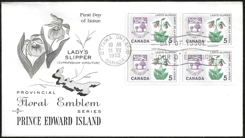 🍁Canada  #424   "P.E.I.  FLORAL EMBLEM"    Fine Used  1965 First Day Cover