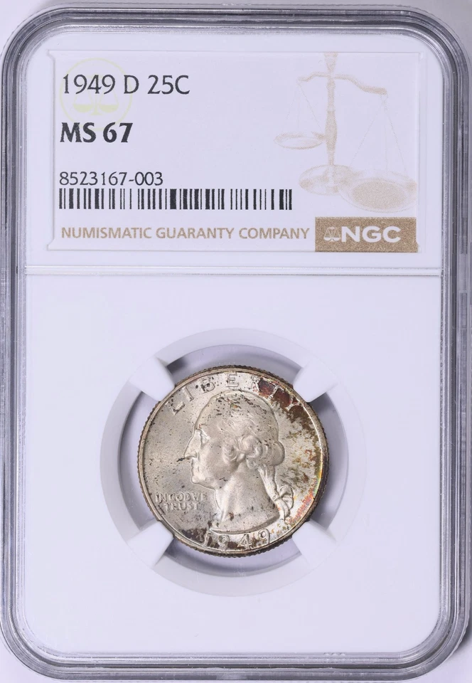 1949 D Washington Quarter NGC MS67 Rainbow Toned - Image 2 of 3
