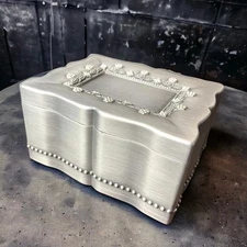 Things Remembered Trinket Box Metal Memory Jewelry Faux Pearl Velvet Lining GIFT