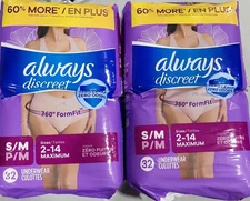 64 Count Always Discreet Adult Incontinence Underwear for Women and Postpartum