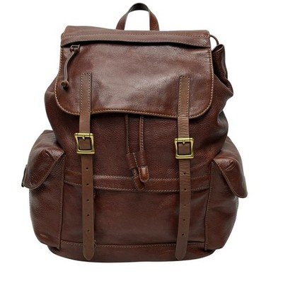 Fossil Defender Rucksack Brown Leather Adjustable Strap Backpack Laptop Bag