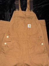 Carhartt R01-M Brown Duck Bib Overalls Men's 34x30 Relaxed Fit Work Pants