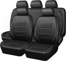 CAR PASS Universal Reflect Piping Leather Car Seat Cover, Full Set Black Grey