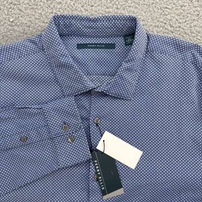 Perry Ellis Casual Dress Shirt Mens 2XLT XXLT Tall L/S Blue Geometric Pattern