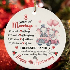 Happy 8th Anniversary Ornament Elephant Love 8 Year Of Marriage Christmas Gift