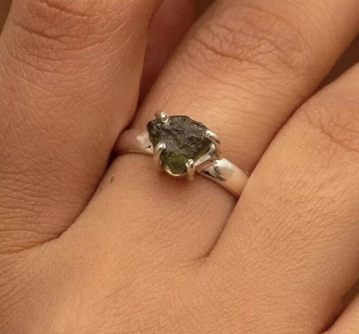 Raw Moldavite Gemstone Ring 925 Sterling Silver Pretty Gift Jewelry All  Size MK*