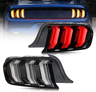 VLAND Smoked Lens LED Tail Lights For 2015-22 Ford Mustang w/Sequential Signal
