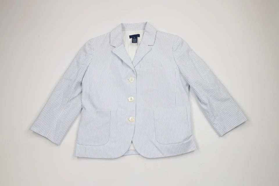 Deadstock Vtg J Crew Women 2 Piece Hickory Striped Business Suit Blazer 6 Pant 4 - Image 2 of 4