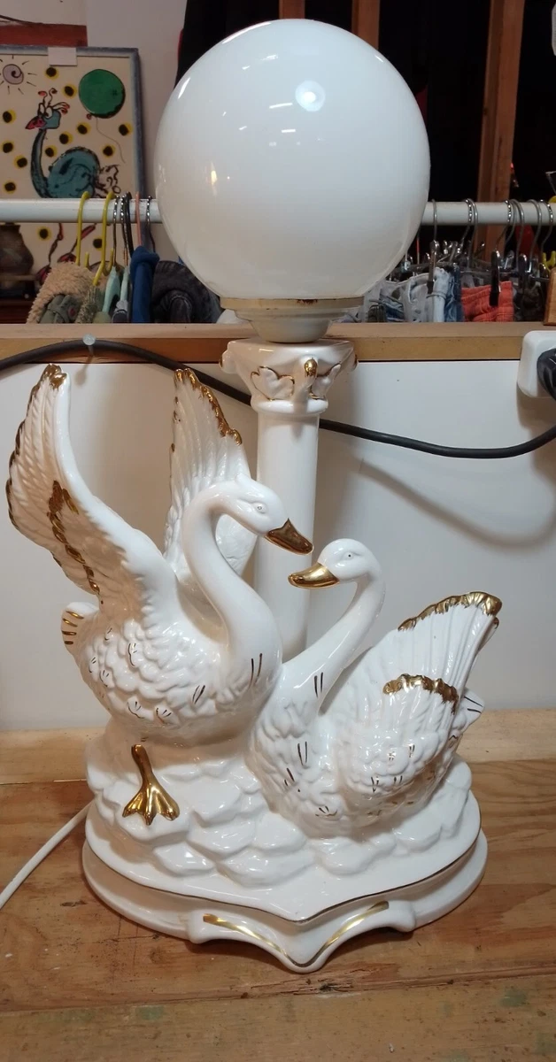 Vintage Retro Ceramic Swans Table Lamp eBay