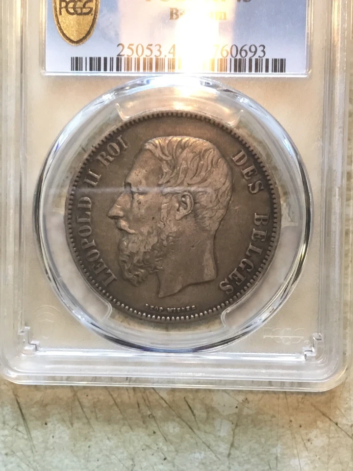 RARE 1869 Belgium 5 Francs Silver PCGS XF 45 Great Details Coin Rare Condition - Image 3 of 4