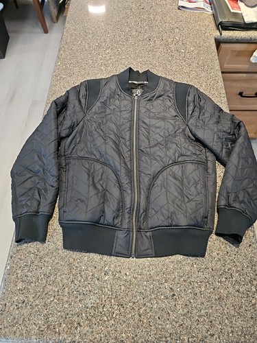 prAna Jacket Womens Medium DIVA Varsity Quilted Black Sherpa Lined Zip Up EUC