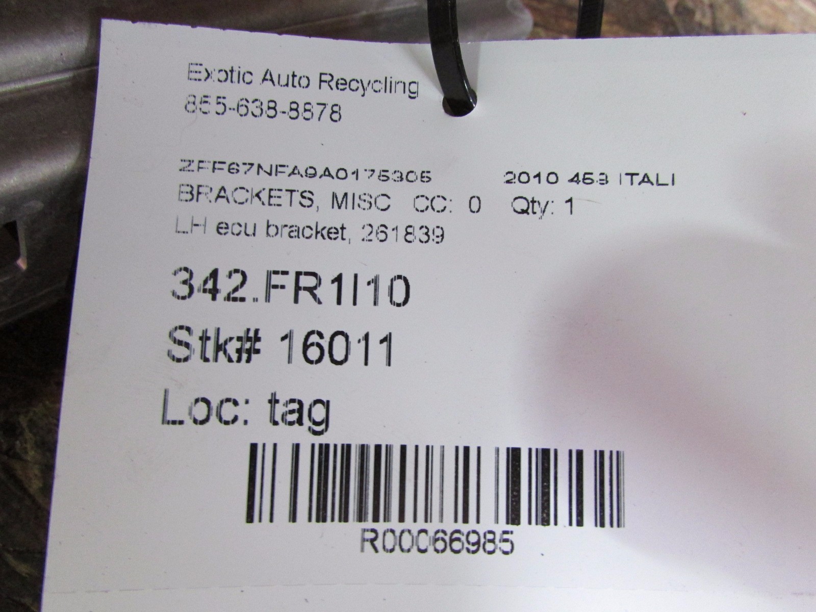 Ferrari 458 Italia, LH, Left ECU Bracket, Used, P/N 261839