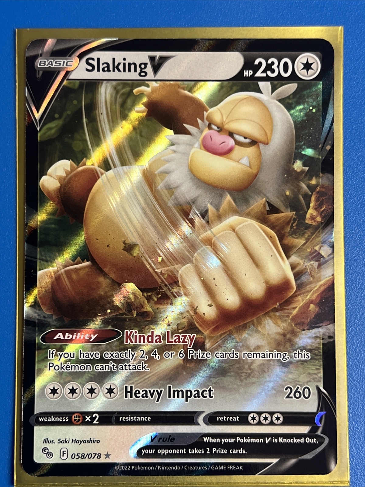 Pokémon TCG Slaking V Pokemon GO 058/078 Holo Rare NM + Card Saver