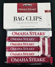 NIP BAG CLIPS OMAHA STEAKS ADVERTISING 10 PCS 3 SZS PLASTIC WHITE/MAROON SWEDEN