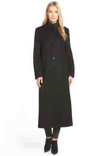 $1900 Fleurette 100% Cashmere Long Stand Collar Coat Trench Black 0 (dj1)