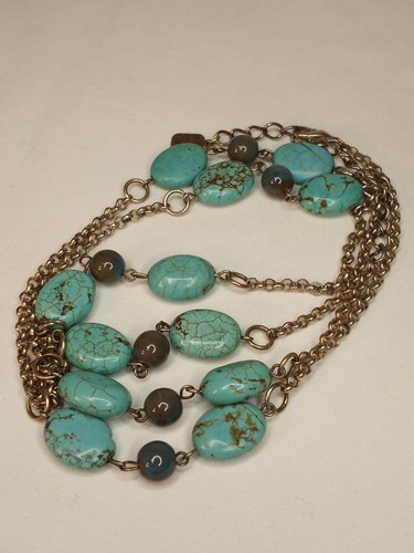 Vintage Necklace Turquoise And Ceramic Beads 18" Long Chain You And I Signed - Picture 17 of 23
