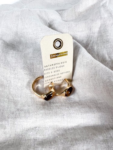 Anthropologie 14k Gold Plated Earrings Chunky Hoops Art Deco Statement - Picture 9 of 10