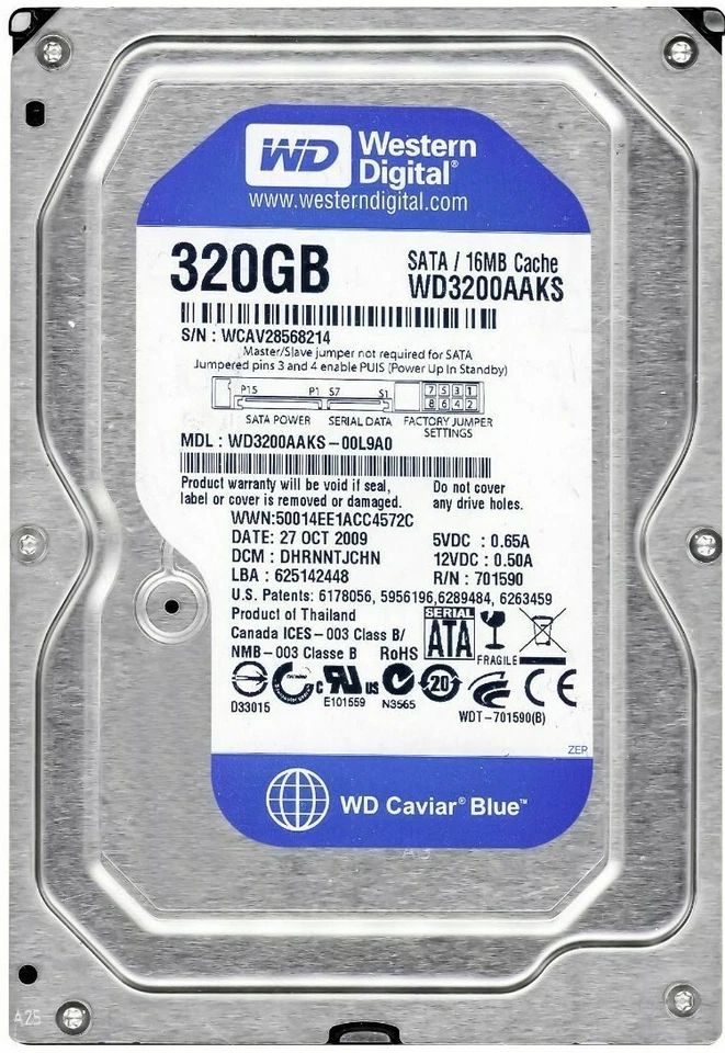 Hard Drive Western Digital Blue 320GB WD3200AAKS 16MB 7200RPM SATA II 3.5' - Image 2 of 4