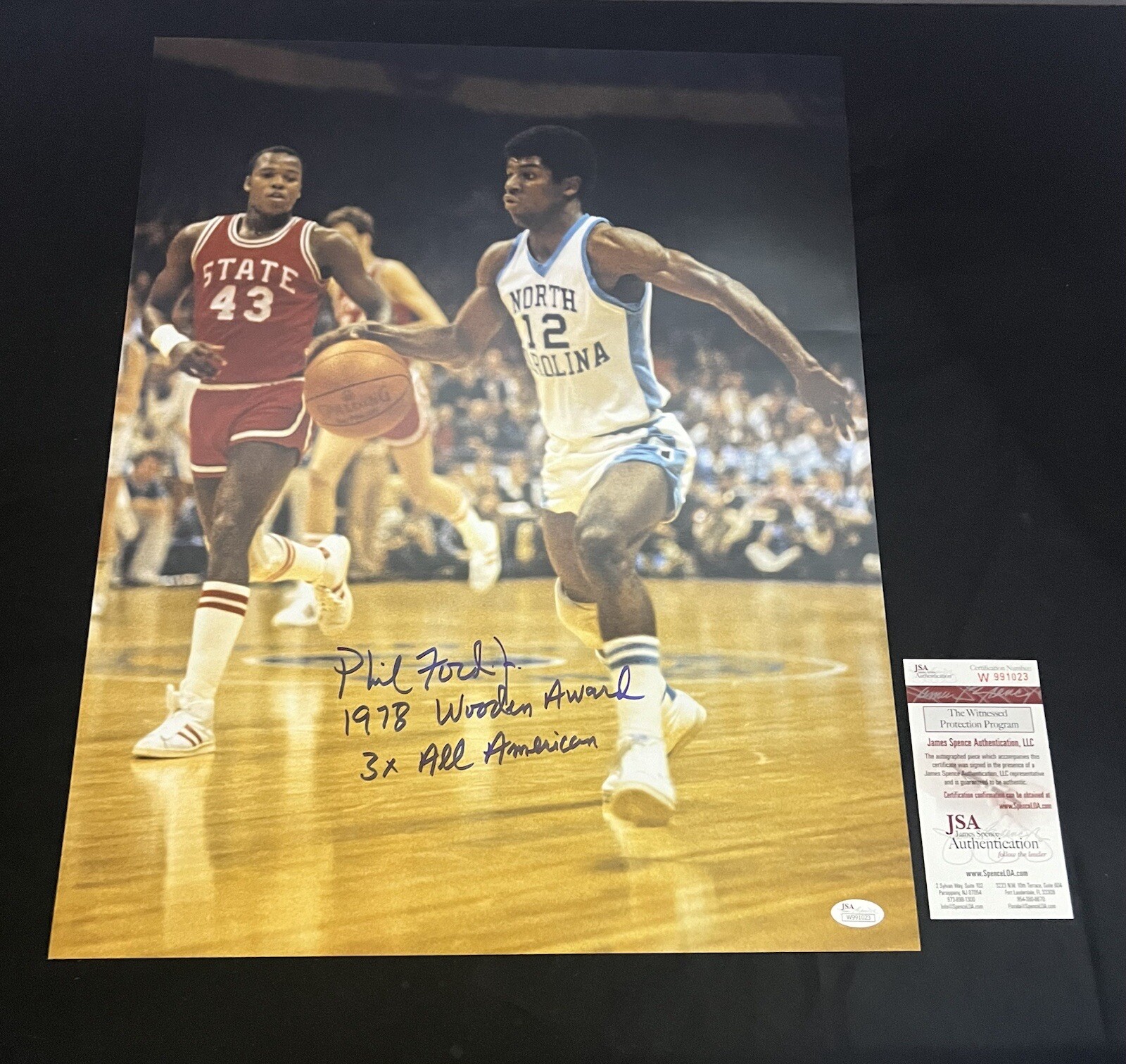 Phil Ford Autographed Signed North Carolina Tar Heels 16x20 Photo JSA w/ Inscriptions 