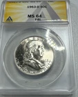 1963-D  Franklin US Half Dollar,   MS64 by ANACS,   FBL,   SUPERB looking coin!!