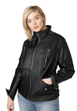 Ellos Women's Plus Size Zip Front Leather Jacket