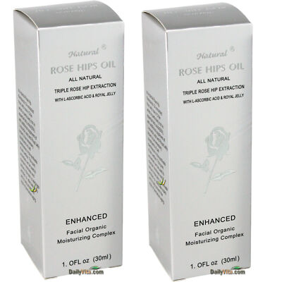 2 x All Natural Rose Hips Oil 1 oz with Vitamin C & Royal Jelly Facial Skin Care