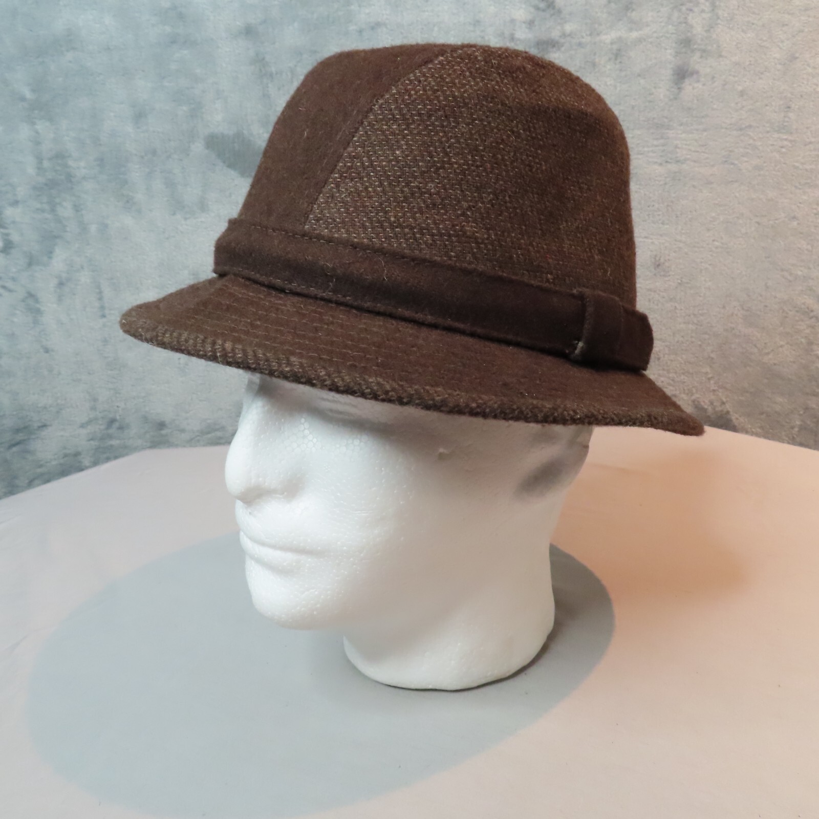 Vintage Brown Tweed Wool Fedora Hat for Men - Medium Size Lined Classic Style-image