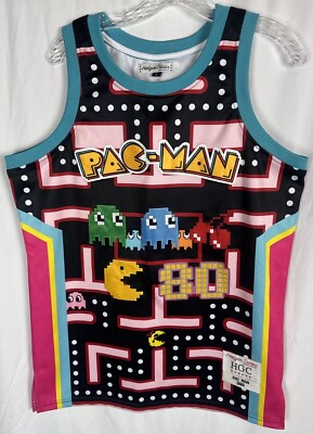 Pac-Man Video Game Headgear Classics Premium Embroidered Basketball Jersey Sz MD