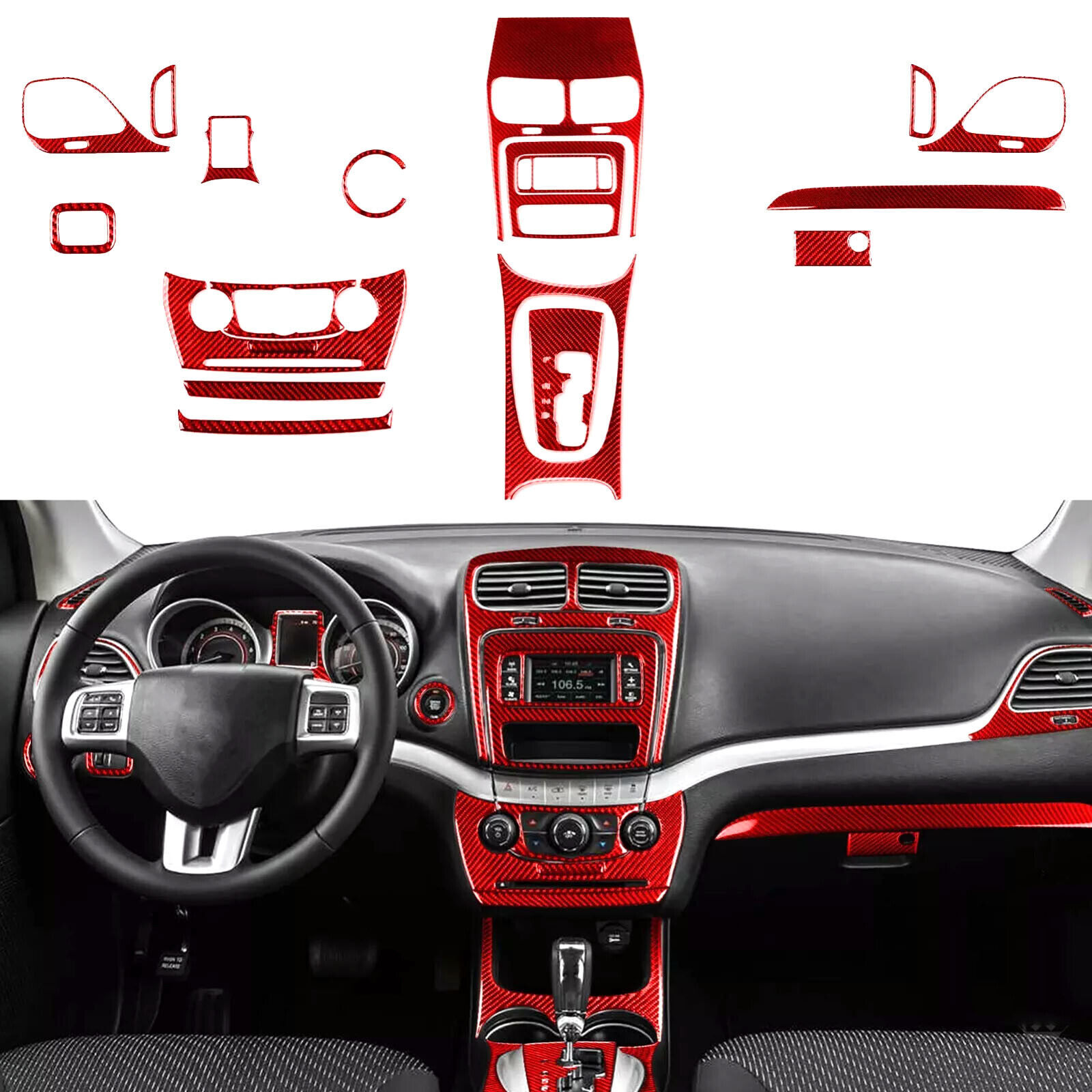 20Pcs Red Carbon Fiber Kits Full Interior Dash Trim For Dodge Journey 2011-2020