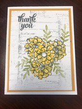 Stampin Up Card Kit Set Of 4 "Thank You  Yellow Flower Olive Leaves