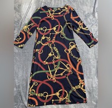Lauren Ralph Lauren Dress Small Petite SP Equestrian Multicolor Bit Bridle