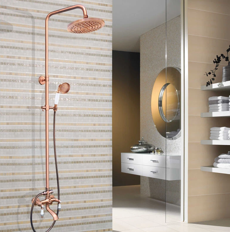 Wall Mounted Antique Copper Bathroom Rainfall Shower Faucet Set Mixer Tap 2rg546