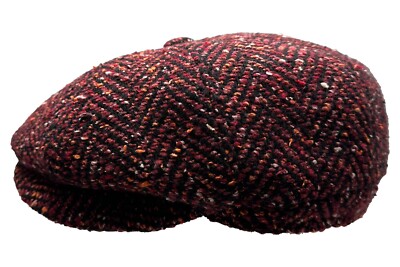 fiebig   WOLLE BAKERBOY FLATCAP KAPPE MÜTZE SCHIRM - BALLONMÜTZE HERRINGBONE ROT
