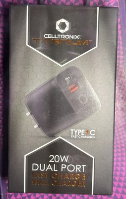 Celltronix Titanium Type-C Fast Charger Dual Port 20w USB C Wall Charger Black