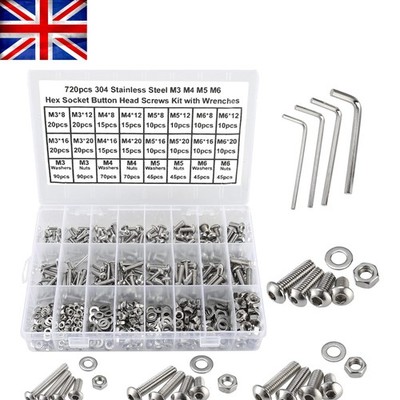 Vielseitiges 720-teiliges M3 M4 M5 M6 Befestigungselemente - rostbeständiges Edelstahl Set