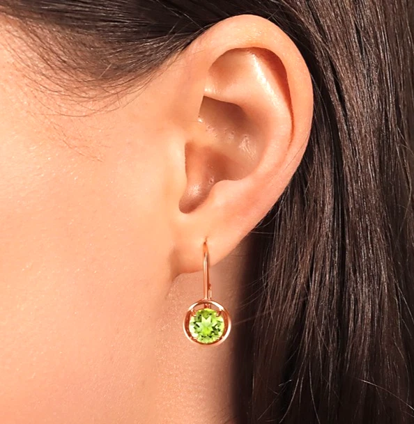 925 Silver Rose Gold Plated 2.86 Ct Round Cut Peridot Women Dangle Drop Earrings - Image 2 of 4