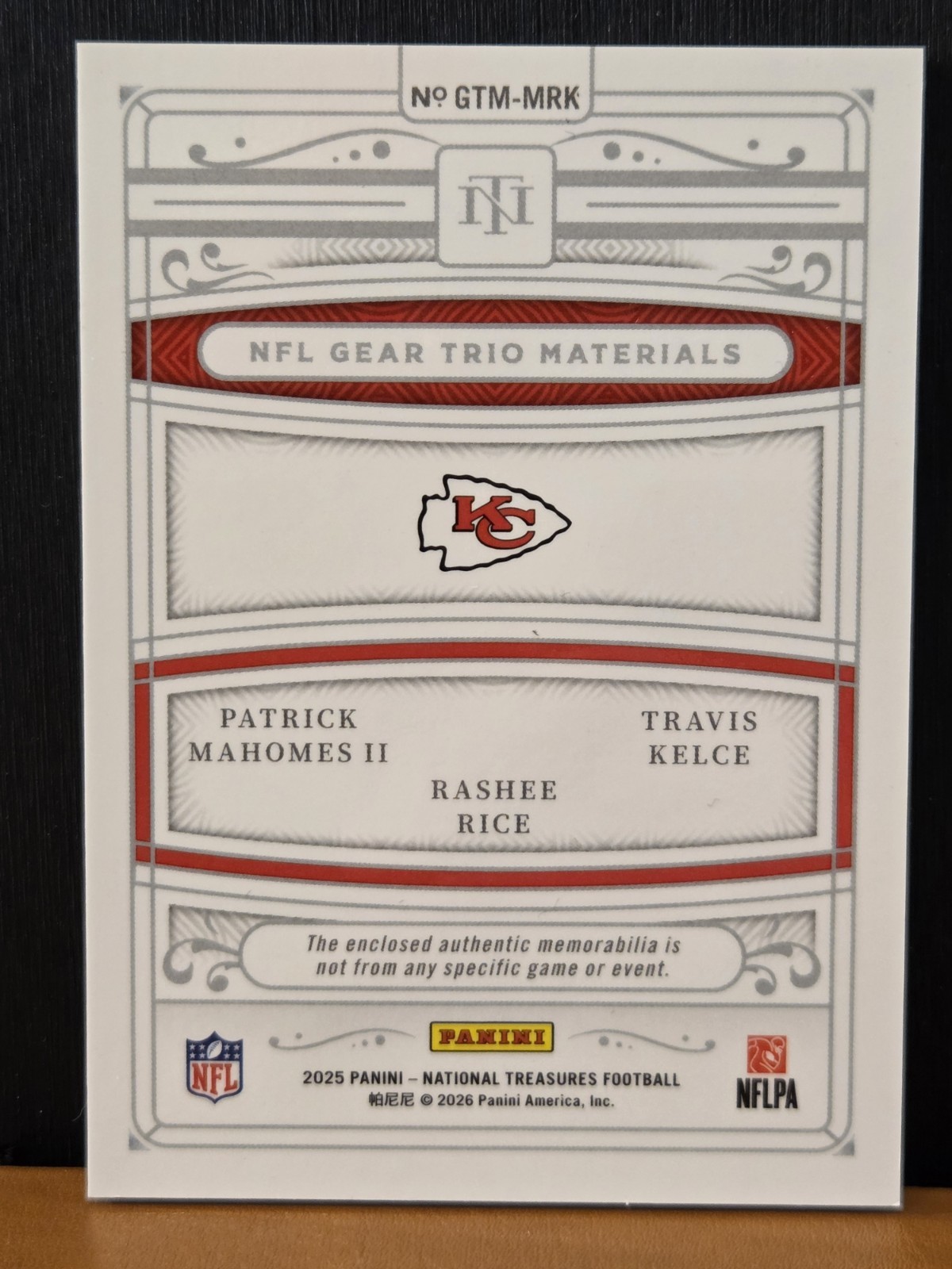 2025 National Treasures Mahomes Kelce Rice NFL Gear Trio AFC PATCH /10 Chiefs view 2