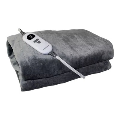 Throw Grey Plush Electric Heated Blanket, 5 Heat Settings, Auto Shut-Off, 50x60