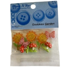 Dress It Up Goddess Garden FlatBack &Shank Buttons Flower Mushroom Butterfly 036