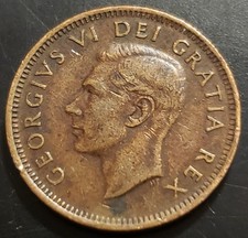 1951 Canadian Penny Cent - King George VI Maple Leaf Reverse Actual Coin Shown