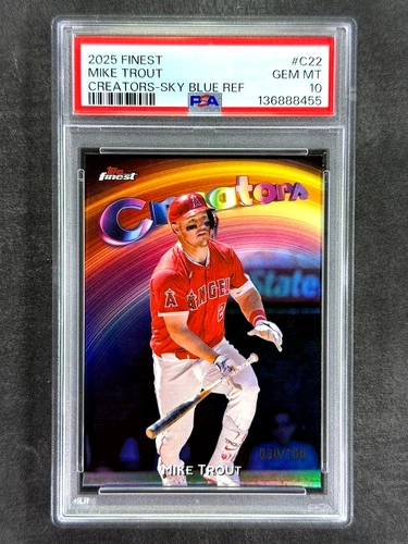 2025 Topps Finest #C22 Mike Trout Creators Blue Refractor /150 PSA 10 Gem Mint